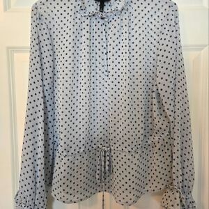 Light Blue Blouse With Navy Blue Polka Dots.  Size Large.